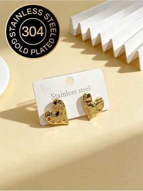 🌺 New Gold Heart Stainless Steel Stud Earrings - Minimal Women's Jewelry